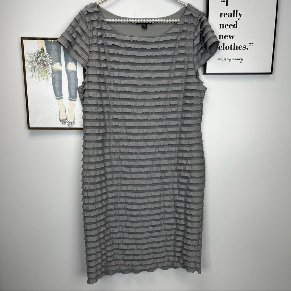 BANANA REPUBLIC STRETCH‎ GREY RUFFLE MIDI DRESS SZ XL